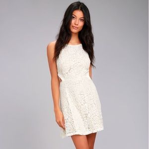 Lulu’s Defying Gravity White Lace Skater Dress - Size Medium